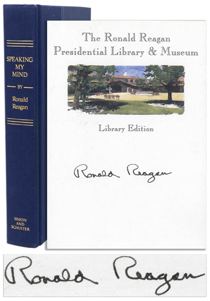Ronald Reagan Signed Bookplate -- Included With a First Edition of His Book ''Speaking My Mind''